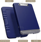 Piasoenc Clipboard with Storage, 8.5 x 11 Organization Box with Pen Holder and A4 Legal Paper Folder, Heavy Duty Plastic, Folio & Side-Opening, Low Profile Clip for Nurses, Teachers,Navy Blue