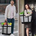 Insulated Reusable Tote Bag for Grocery Shopping for Women/Men, Pizza/Food Delivery Bag to Keep Food Cold/Hot for Professional Catering, Cooler bags for Travel/Beach/Picnic, Grey, 3-Pack