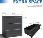 File Cabinets 3 Drawer,Metal Office Storage Filing Cabinet with Lock,Black Lateral Filing Cabinet for Home Office,Horizontal Locking File Cabinets for Legal/Letter/A4,Assembly Require,Black