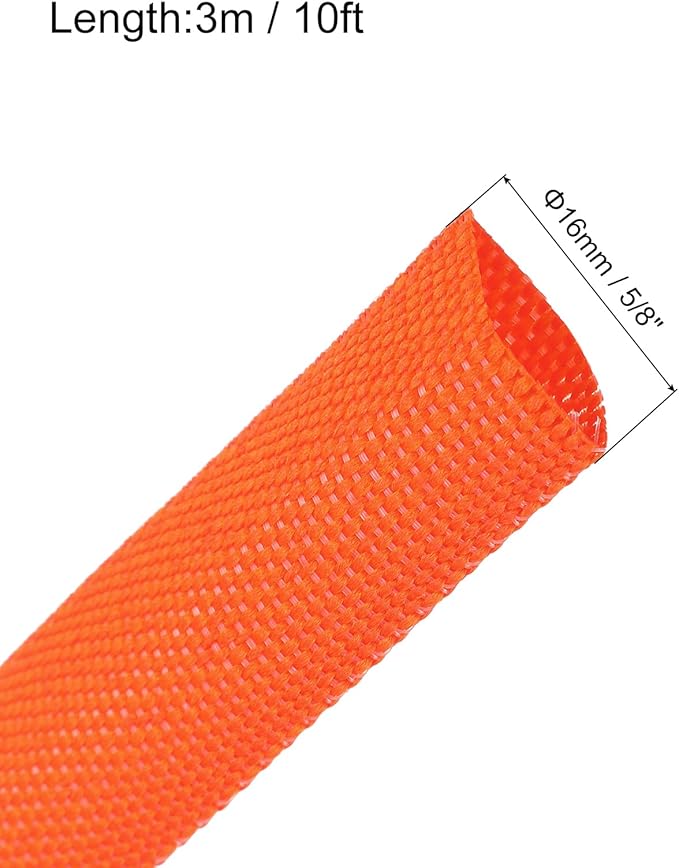 MECCANIXITY Braided Cable Sleeves Heat Shrinkable Fabric Sleeving, 5/8" 10ft Orange 2:1 Ratio Heat Shrinkable Cord Protector for Harness Cable, Network Cable Protection, Cable Management
