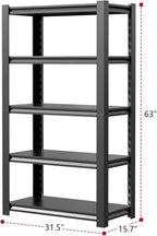 32" W Storage Shelves 2500LBS Garage Shelving Heavy Duty 5 Tier Adjustable Shelving Unit Metal Storage Rack for Basement, Pantry, Kitchen, Warehouse 15.8" D x 31.5" W x 63" H