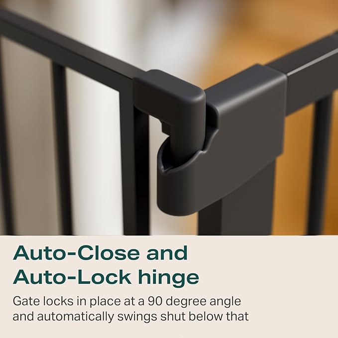 Cumbor 2 Pack 29.7-40.6" Baby Gate for Stairs, Mom's Choice Awards Winner-Auto Close Dog Gate for doorways, Pressure Mounted Pet Gates Indoor, Easy Walk Thru Wide Safety Child Gate for Dog, Black