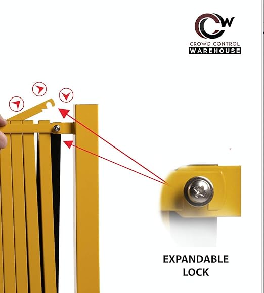 Trafford Industrial Expandable Metal Barricade, 16 Feet, Yellow and Black, Mobile Safety Barrier Gate, Retractable Traffic Fence