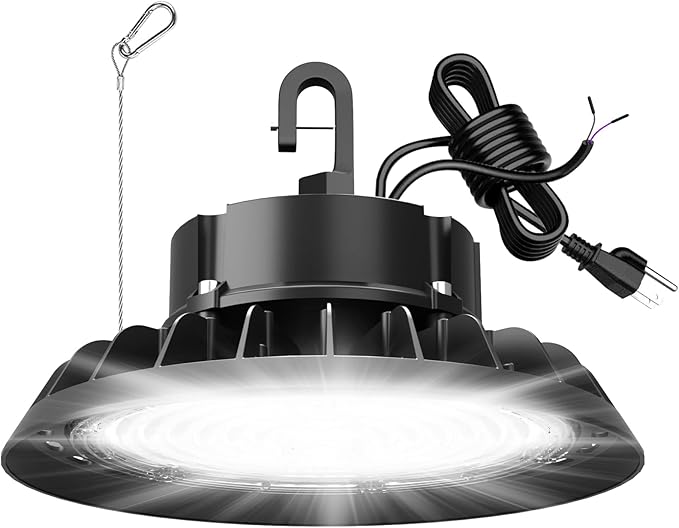 UFO LED High Bay Light 100W, High Bay LED Lights 14,000LM 0-10V Dimmable, 6' Cable with US Plug, Hanging Hook, Safe Rope, ETL Listed LED High Bay Light for Warehouse Factory Barn Shop