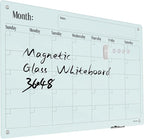 Magnetic Glass Monthly Calendar Whiteboard - 48"x36" Frameless Glass Dry Erase Board for Walls - White