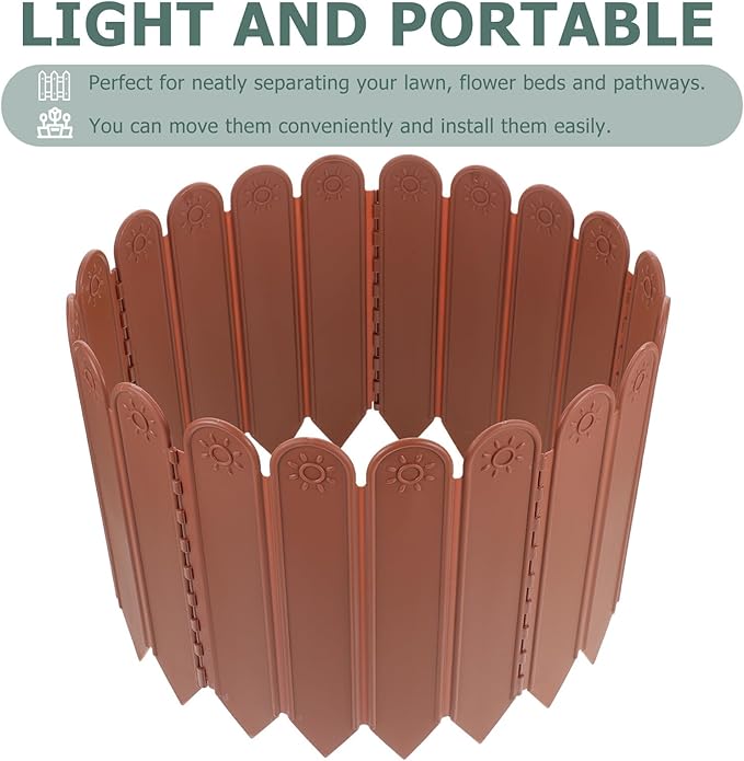 Plastic Garden Lawn Fence Panel High Long Deep Brown Landscape Edging Border for Balcony Temporary Landscaping Reusable Ornamental Protective Barrier for Flower Beds Driveways