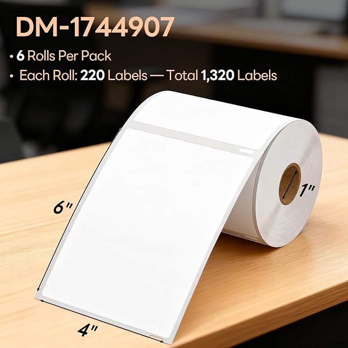 Compatible DYMO 1744907 4" x 6" Direct Thermal Shipping Labels, Strong Adhesive & Perforated, Compatible with Rollo, Zebra & More – NOT for DYMO 5XL (6 Rolls / 1320 Labels), TRSTGIX
