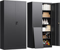 Metal Storage Cabinet with Locking Doors, Tall Cabinets for Home, Office, Warehouse Organizer (Black)