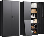 Metal Storage Cabinet with Locking Doors, Tall Cabinets for Home, Office, Warehouse Organizer (Black)