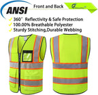 Reflective Mesh Safety Vest for Men Women with 8 Pockets and Zipper Front High Visibility Mesh Vest Hi Vis Construction Work Vest,Meets ANSI/ISEA Standards(EKH1-Yellow-M)