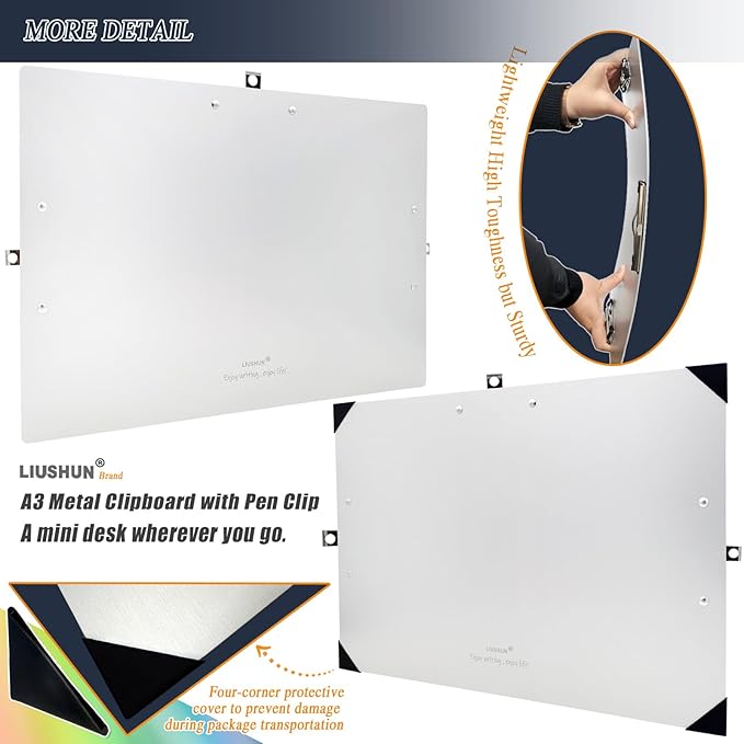 Three Clip Aluminum 11x17 Clipboard Metal Stainless Hangable Clipboards Art Pen Holder Extra Large Clip Board for Business Medical Professionals Workshop (Silver, A3-3Clip)
