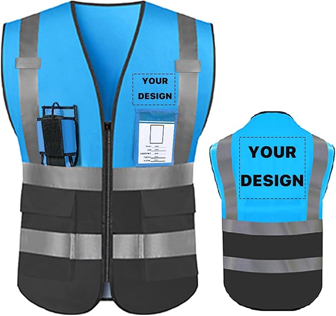 YOWESHOP High Reflective Visibility Safety Vest with Pockets and Zipper Custom Your Logo Safety Workwear