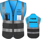 YOWESHOP High Reflective Visibility Safety Vest with Pockets and Zipper Custom Your Logo Safety Workwear