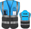 YOWESHOP High Reflective Visibility Safety Vest with Pockets and Zipper Custom Your Logo Safety Workwear