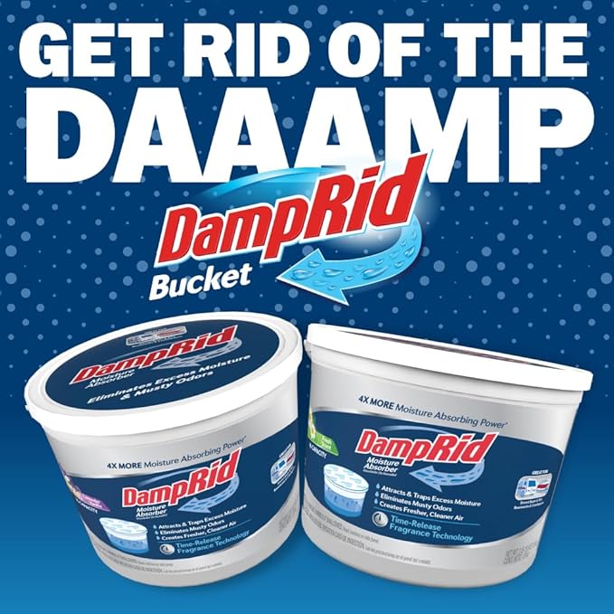 DampRid Hi-Capacity Moisture Absorber Bucket, Fresh Scent, 2 lb. 15.5 oz. & Moisture Detection Strip (2 Pack), Attracts & Traps Excess Moisture