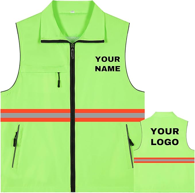 YOWESHOP Lightweight Zip-Up Safety Vest with Pockets for Outdoor Activities,Custom Logo Sleeveless Windbreaker