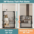 Fairy Baby 38" Extra Tall Pet Cat Gate, 54.4"-59.8" Extra Wide Long Dog Pet Gate Indoor, Safety Child Toddler Gate for Kids, Metal Auto Close Puppy Gate for House Stairs Doorway Walk Through, Black