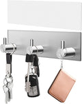 VIS'V Key Holder Wall Mount, Small Metal Self Adhesive Key Hanger with 3 Hooks, No Drilling, Extra Adhesive Strip, Silver