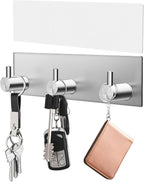 VIS'V Key Holder Wall Mount, Small Metal Self Adhesive Key Hanger with 3 Hooks, No Drilling, Extra Adhesive Strip, Silver