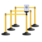 10 ft Crowd Control Stanchion Set, Crowd Control Barrier, Stanchions with Retractable Belts & Base, Retractable Stanchions, Queue Management Stanchion (6 Pole) (Yellow)