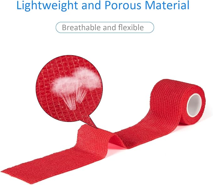 24 Pack Self Adherent Cohesive Wrap Bandages Non Woven Cohesive Bandage Elastic Self Adhesive Bandage Wrap Sports Athletic Tape First Aid Tape for Wrist Ankle Pet Vet Wrap Grip Cover 2 inch (Red)