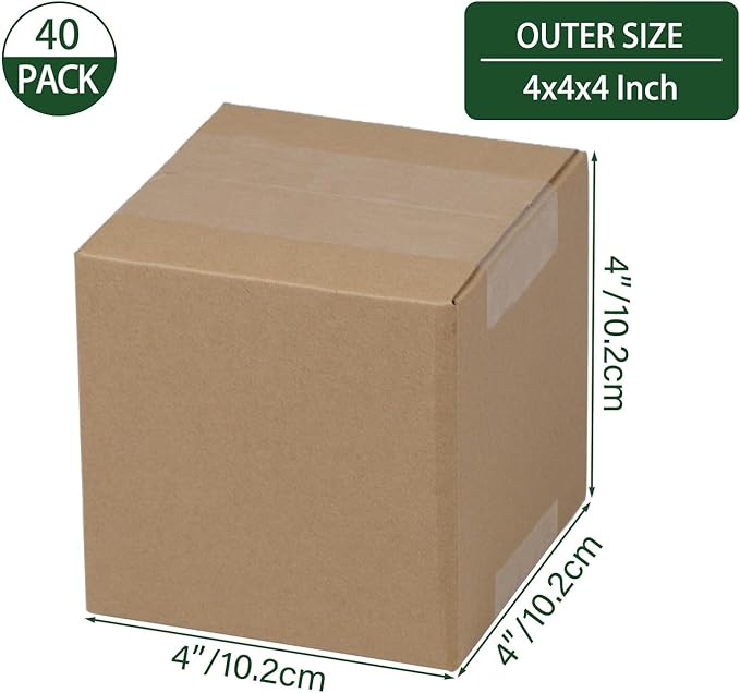 4x4x4 Inches Shipping Boxes Set of 40, Brown Corrugated Cardboard Box Literature Mailer for Packing Small Business