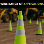 3 Pack 28" Inch Lime Traffic Safety Cones with Dual Reflective Collars - High Visibility Industrial Pylons Traffic Cones for Road, Parking Lots, Driving, Construction