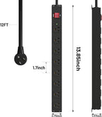 KF 8 Outlet Heavy Duty Power Strip Surge Protector, 2100J Surge Protection Power Strip, 15A/1875W Mountable Power Strips with Upgraded Switch, 14AWG 12FT Power Cord