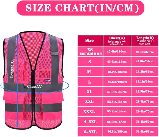 A-SAFETY High Visibility Mesh Safety Reflective Vest with Pockets and Zipper,Hi Viz Work Vest for Men Women (Pink Mesh XXXL)
