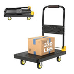 Push Cart Dolly - Foldable Heavy - Duty Flatbed Platform Cart with 360 - Degree Rotating Wheels for Moving in Food Truck and Trailer, Load Capacity 330 lbs, Black Yellow