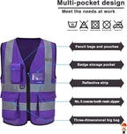 A-SAFETY Hi Reflective Safety Vest, Hi Vis Bright Neon Colors Safety Vest with 4 Reflective Strips 7 Pockets (4-5XL Purple)