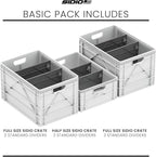 SIDIO CRATE Basic Pack - Two Full Size and One Half Size SidioCrate, Stackable Outdoor Organizer Storage Bins with Dividers - White