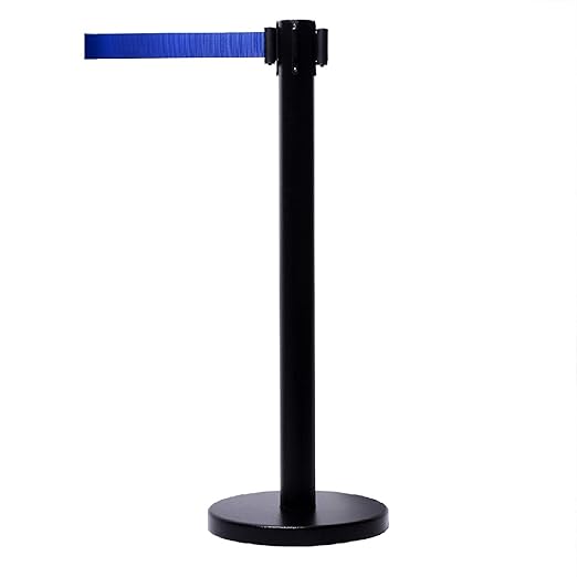 VIP Crowd Control Retractable Belt Stanchion Queue Safety Barrier Set,36" Ht, 78" Blue Belt + Wall Bracket (6 Posts+WBracket)