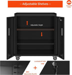 Metal Garage Storage Cabinet with Wheels ，Lockable Rolling Tool Chest on Wheels, Utility Cabinet for Home, Office, Garage and Workshop(Black)