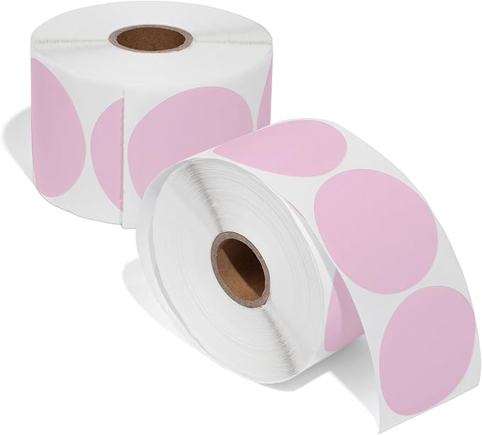 Spartan Industrial 2" Direct Thermal Pink Labels | Perforated Custom Circle Logo Stickers - Works with Rollo, Zebra, MUNBYN Desktop Printers - 2 Rolls, 750/Roll