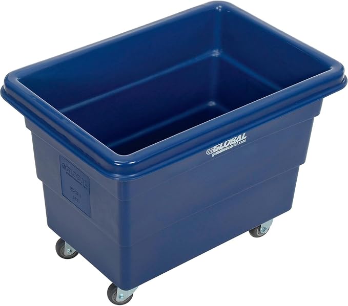 Global Industrial 6 Bushel Plastic Bulk Box Truck, Direct Mount Base, 500 lbs. Capacity, 3" Non-Maring Rubber Casters, Blue, 33-2/5"L x 23" W x 24-1/2"H