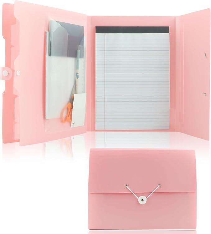 Pink Expandable File Folders with One Notebook, Expanding Receipt Organizer, Accordion Folder File Folders, Important Document Organizer, Accordion Folder for Office/School