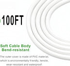 White Waterproof Extension Cord 100ft, 13A 1625W 16AWG ETL-Certified for Outdoor Use, Garden/Heavy Duty Tool Power