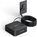 Flat Plug Power Strip with USB C, 6.5FT Flat Extension Cord - 8 AC Outlets and 4 USB(1 USB C), Power Strip with Surge Protector, Wall Mount Charging Station Office Home (Black, 15 FT)