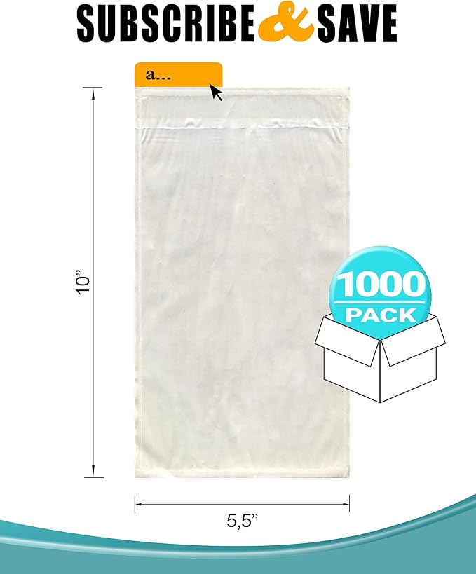 APQ Pack of 1000 Clear Packing List Envelopes 5.5 x 10. Plain Face Shipping mailers 5 1/2 x 10. Self-Sealing envelopes for documents, invoices, Warranty Information. USPS, UPS, FedEx Approved.