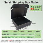 25 Pack 7x6x2'' Small Shipping Boxes, Black Corrugated Cardboard Mailers for Mailing Packaging Business (BK762-25)