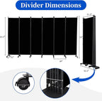 Room Divider 6FT Room Partition with Lockable Wheels, (Thicked Metal Base) Room Dividers, Freestanding Indoor Folding Privacy Screens, Portable Fabric Wall Divider for (Black, 132"- 6 Panel)