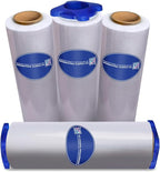 International Plastics Co. 18" Stretch Film/Wrap 1500 feet 7 Layers 80 Gauge Industrial Strength up to 800% Stretch 20 Microns Adhering Packing Moving Heavy Duty (Clear, 4 Pack - Tension Handles)
