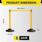 10 ft Crowd Control Stanchion Set, Crowd Control Barrier, Stanchions with Retractable Belts & Base, Retractable Stanchions, Queue Management Stanchion (6 Pole) (Yellow)