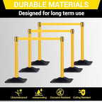 10 ft Crowd Control Stanchion Set, Crowd Control Barrier, Stanchions with Retractable Belts & Water Filled Base, Retractable Stanchions, Queue Management Stanchion (4 Pack) (Yellow)