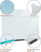 Mifuro Magnetic Glass Whiteboard，24"x18" Wall Mounted Frameless Dry Erase Board for Office, Home & School White