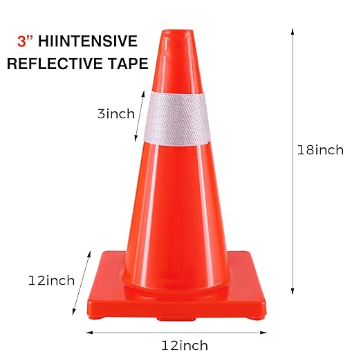 Traffic Safety Cones 18 Inch 6 Pack - Orange Road Parking Cones with Reflective Collars, Heavy Duty PVC Construction Cone Structurally Stable for Road Parking, Traffic Control, Driveway