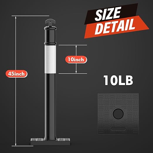 RoadHero 45 Inch Delineator Post with Rubber Base,Heavy Duty Black Traffic Delineator Posts Cones with Reflective Collars for Parking Lots, Road Safety, Construction Events 3 Pack