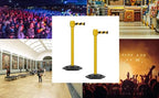 Montour Line MSR760 Set of 2 Retractable Belt Barrier Stanchion, Rubber Base, Yellow Post (35 ft Yellow with"Authorized Access ONLY" Black Letters Belt)