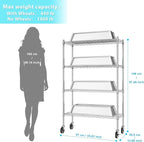 Auslar 4-Shelf Storage Shelves with Casters Heavy Duty 4 Tiers Rolling Cart Utility Racks Adjustable Wire Metal Shelving, Chrome